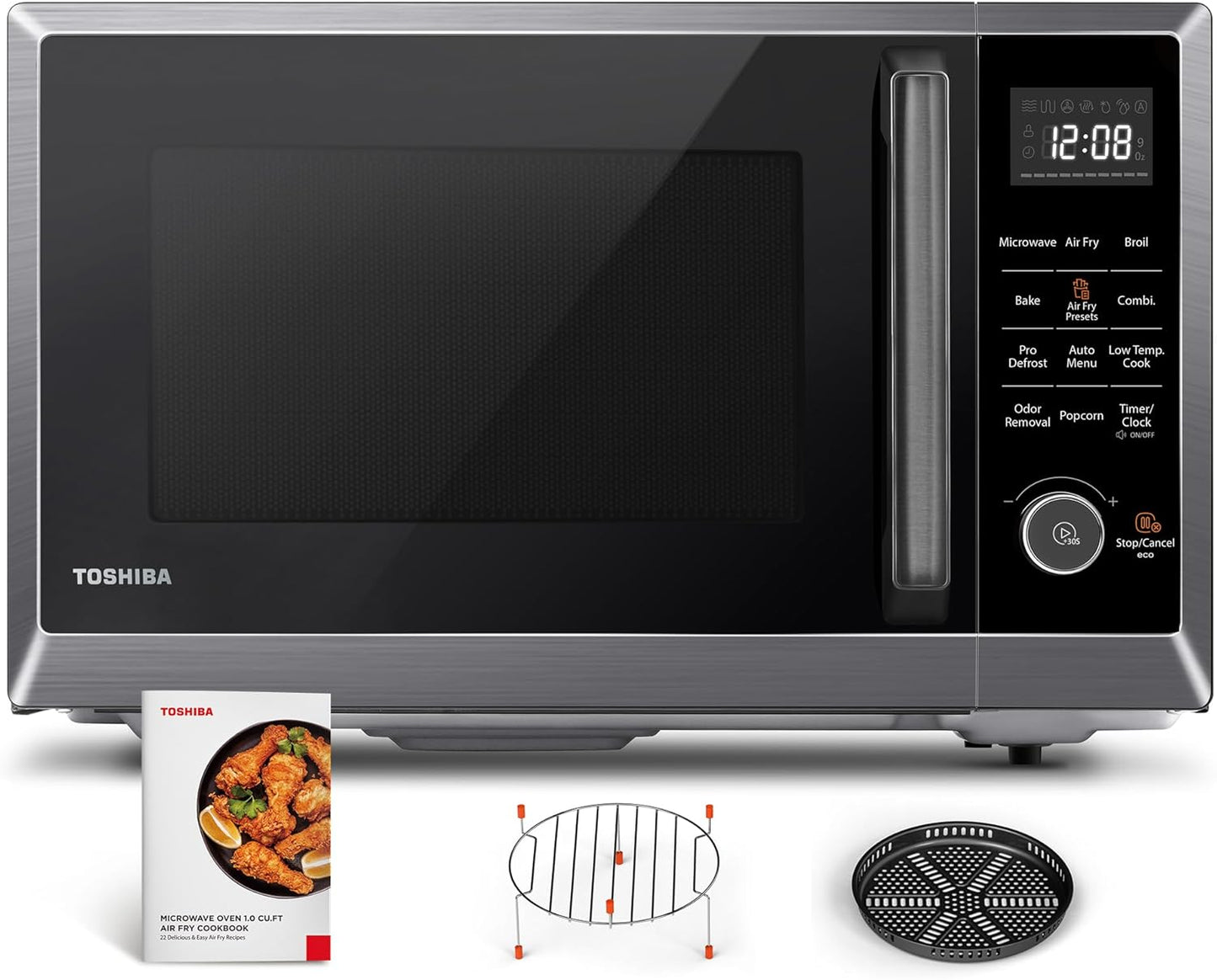 TOSHIBA Air Fryer Combo - 8-in-1 Countertop Microwave Oven with Convection & Mute Function - 1.0 Cu.ft, Black Stainless Steel