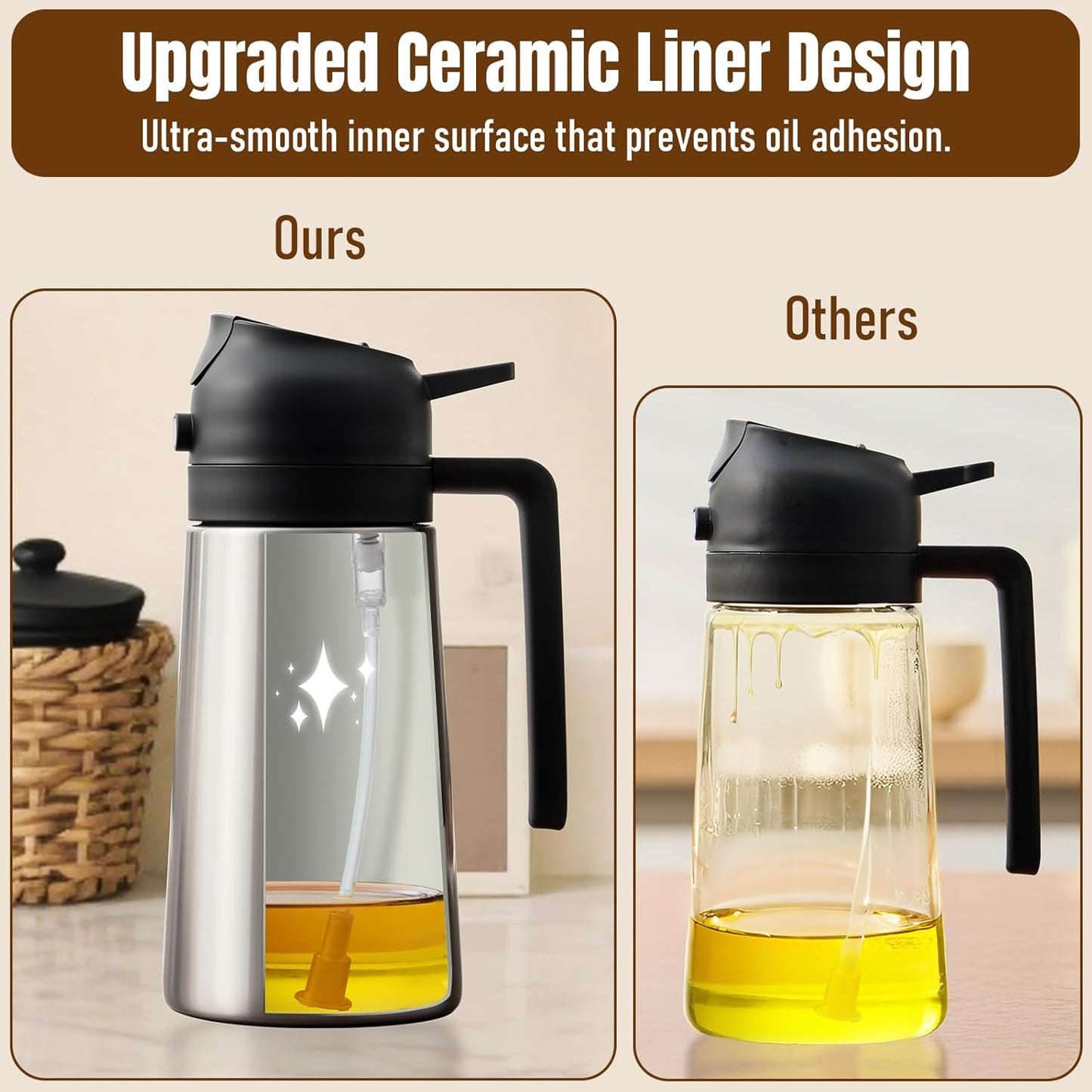 PARACITY Olive Oil Dispenser Bottle - 2-in-1 Sprayer & Dispenser with Stainless Steel Shell | Black