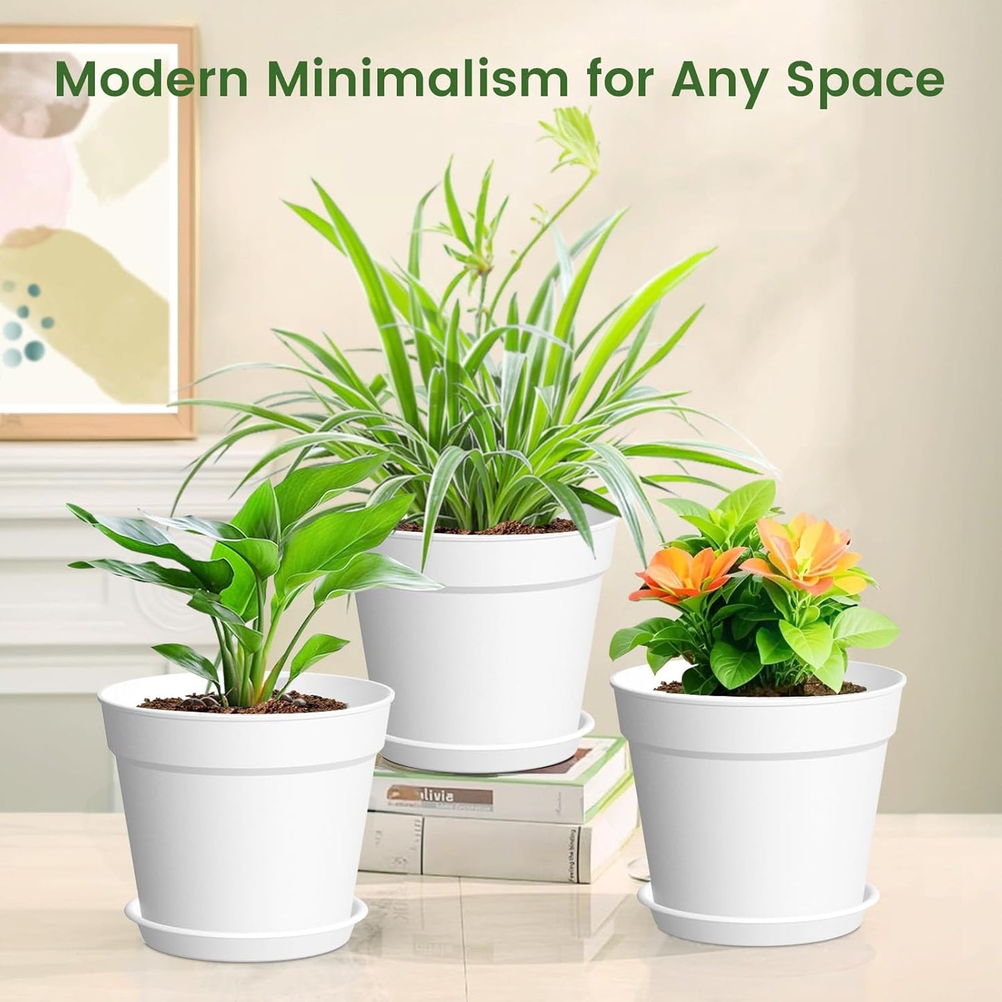 SwinDuck 20 Pack 6-Inch White Plant Pots - Drainage Saucers for Indoor & Outdoor Use | Stackable Nursery Planters