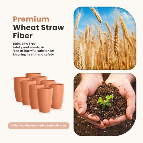 Homienly Plastic Cups Reusable Wheat Straw Cups 8 PCS a Good Alternative Plastic Water Glasses Unbreakable Drinking Cup Reusable Dishwasher Safe Microwave Safe Cups with Orange Color (20 OZ)