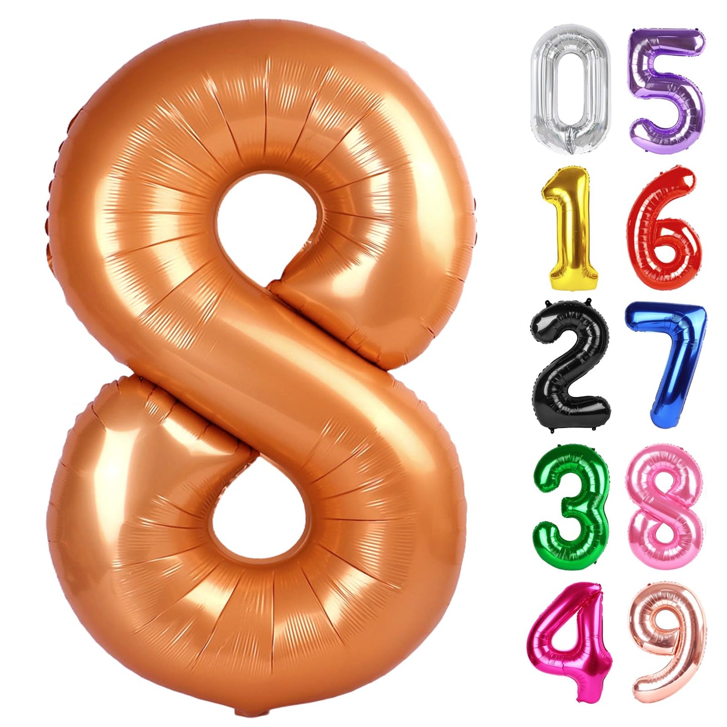 Orange Number 8 Balloon 40 Inch, 8th Birthday Party Decorations for Children, Giant 8 Foil Balloon for Party Supplies