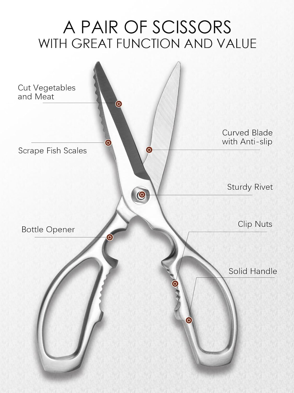 Skiennix Kitchen Scissors - Heavy Duty Forged Stainless Steel Shears | Dishwasher Safe for Meat & Vegetables
