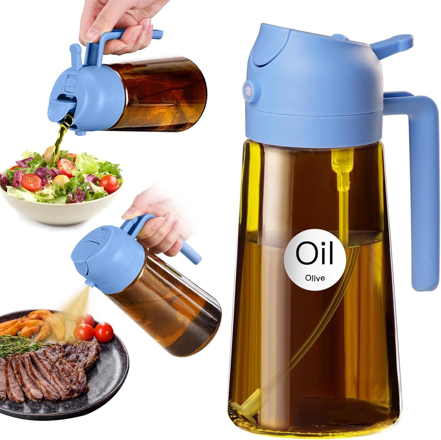 YARRAMATE 16oz Dark Brown Oil Sprayer - Food-Grade 2-in-1 Olive Oil Dispenser for Cooking & BBQ