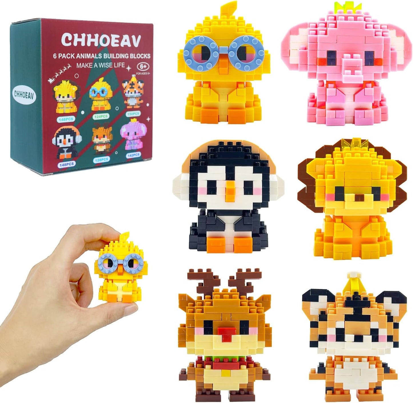 Skiennix Cute Mini Animal Building Blocks - 6 Pack Educational Toys for Kids Age 6-12+ | Perfect for Easter & Valentine's Gifts