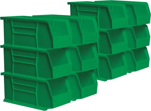 Akro-Mils Plastic Storage Bins - Space-Saving Stackable Organizers for Garage & Pantry | 11" x 5" x 5", Green, 12-Pack