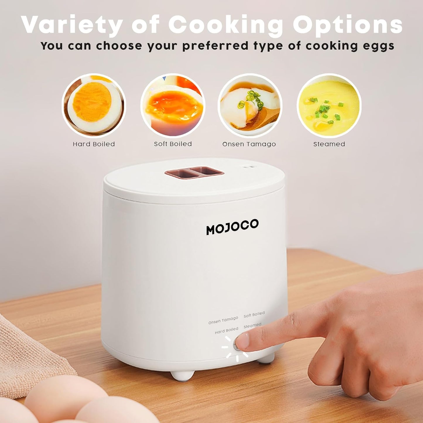 Mojoco Rapid Egg Cooker - Electric Mini Egg Maker for Steamed, Hard Boiled & Soft Boiled Eggs | Auto Shut Off & Alarm