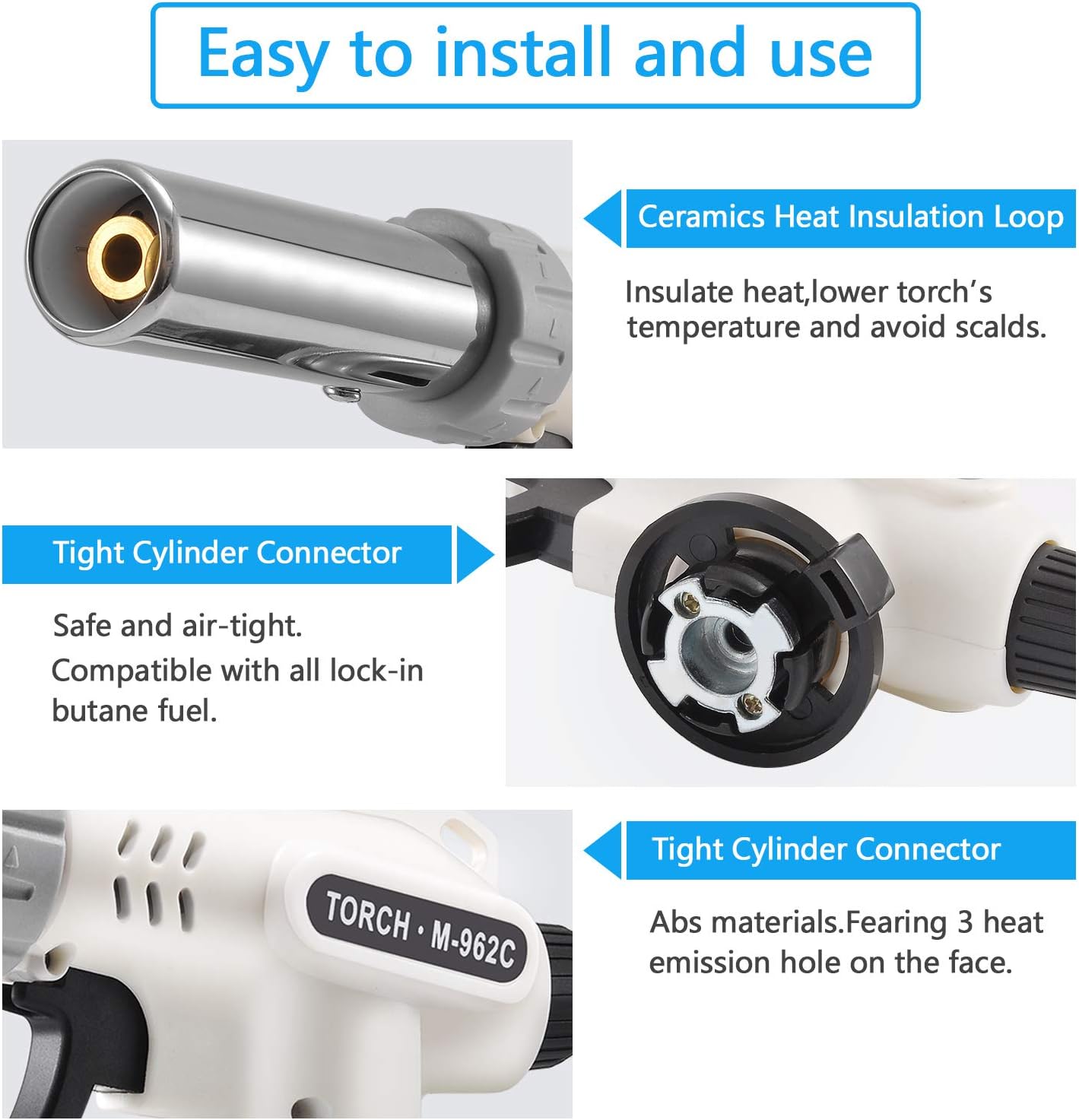 TENGYES Butane Blow Torch Lighter - Professional Culinary Torch with Adjustable Flame for Crème Brûlée, BBQ, Baking & Jewelry