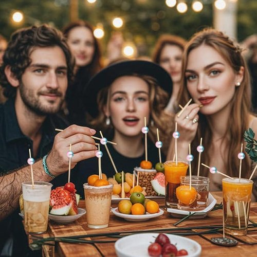 120 pcs 5.9in long Pearl Cocktail Picks, Gradient Color Ball Food Sticks Charcuterie Boards Accessories,Bamboo Skewers for Appetizers Drinks Fruit.