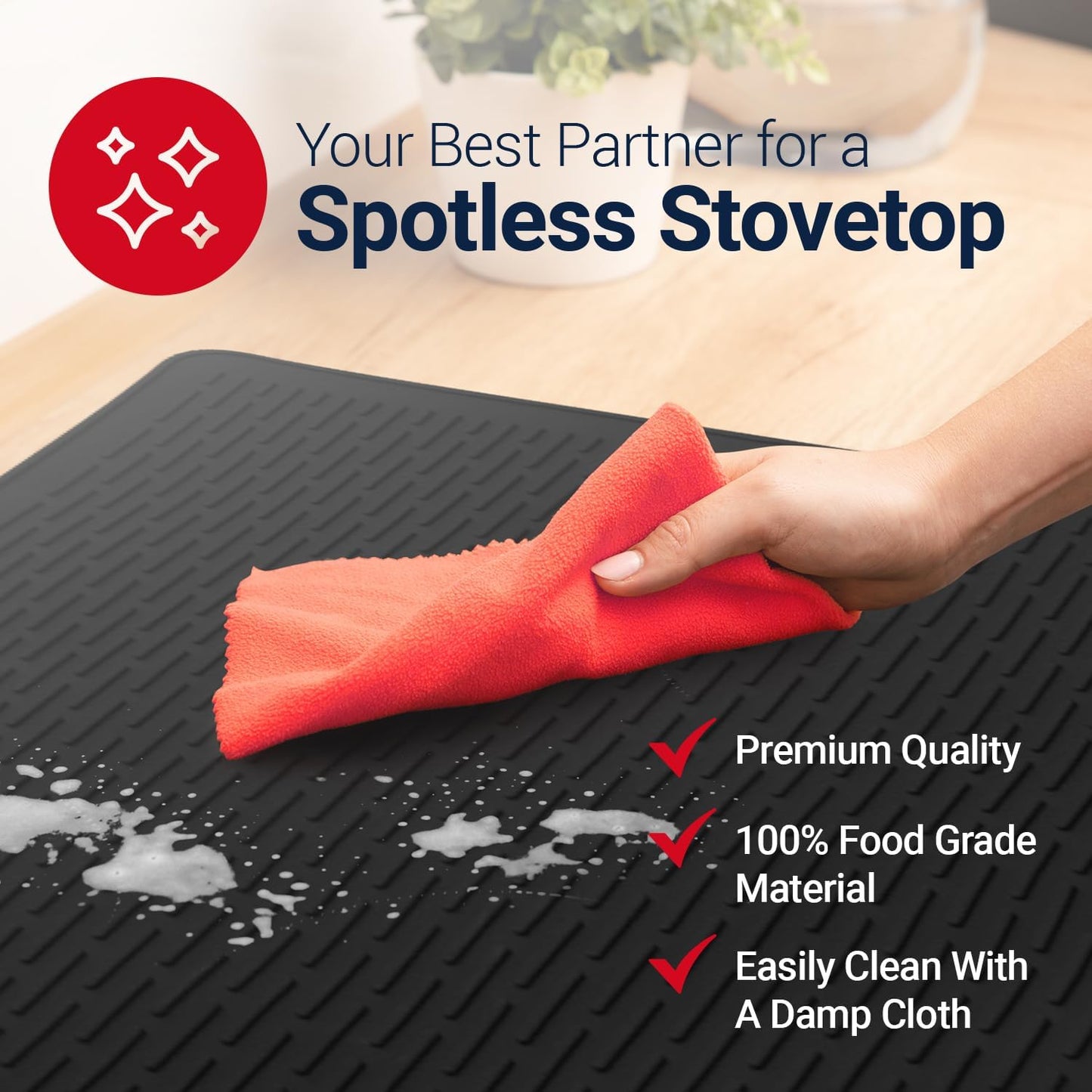 Skiennix Thick Stove Top Cover - Heat-Resistant Silicone Mat for Electric Stoves | 28 x 20 Inch - Black