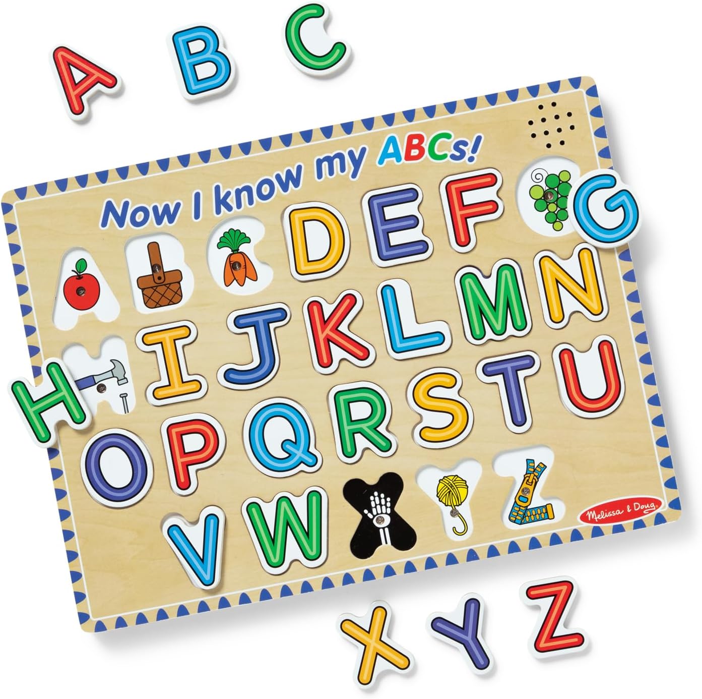 Melissa & Doug Wooden Alphabet Sound Puzzle - Engaging 26-Piece Puzzle with Sound Effects - FSC Certified