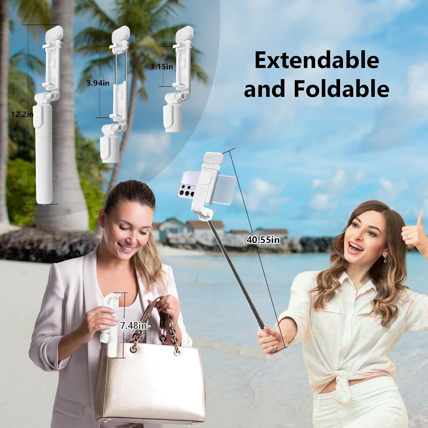 Skiennix Selfie Stick Tripod - 40-Inch Retractable Design with Wireless Remote & Light | Portable for iPhone & All Cellphones