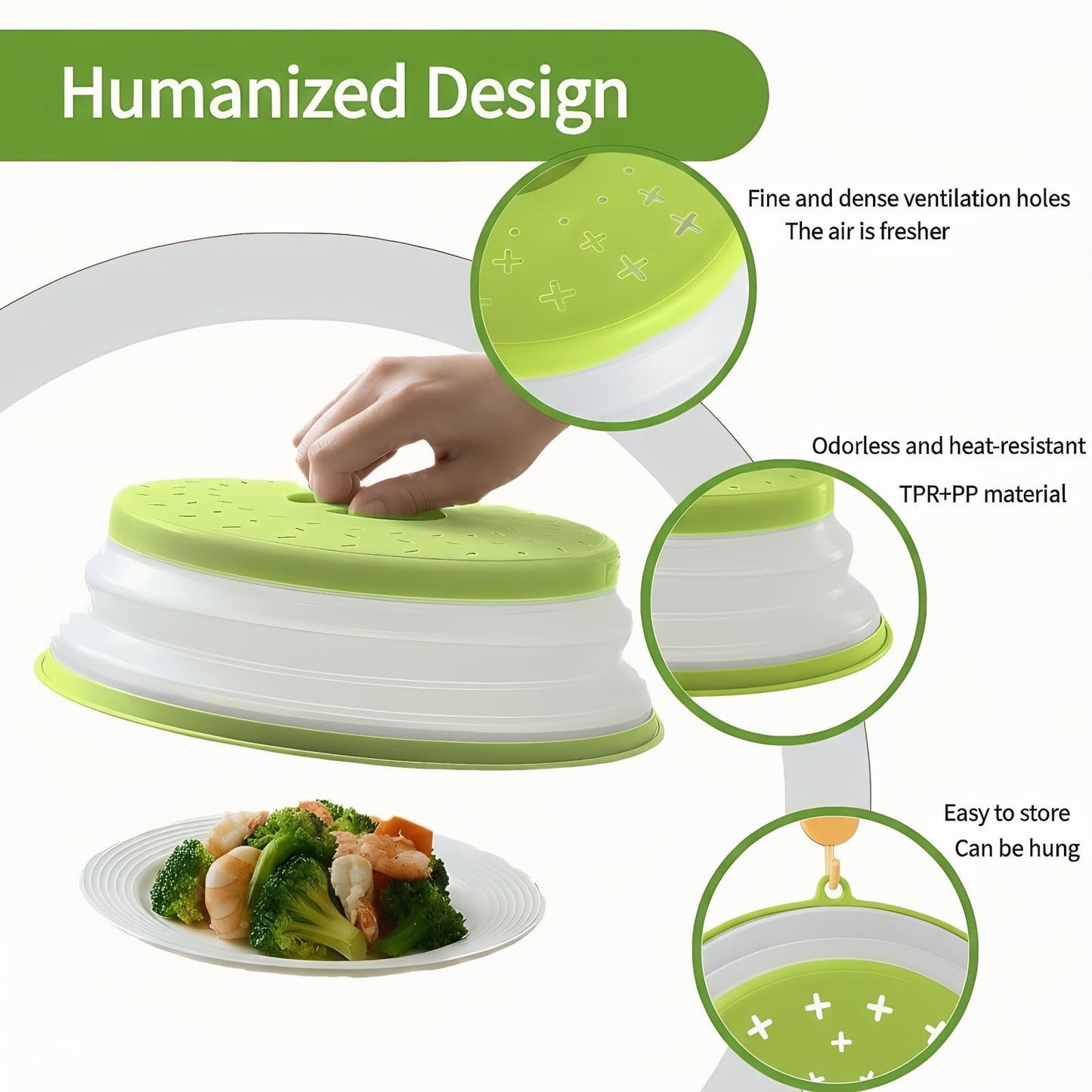 Microwave Splatter Cover for Food, Vented Silicone & Collapsible Splatter Guard Lid,Handle Microwave Plate Covers for Heating Food Bpa-Free Kitchen for Meal Prep, Dishwasher Safe（Green）