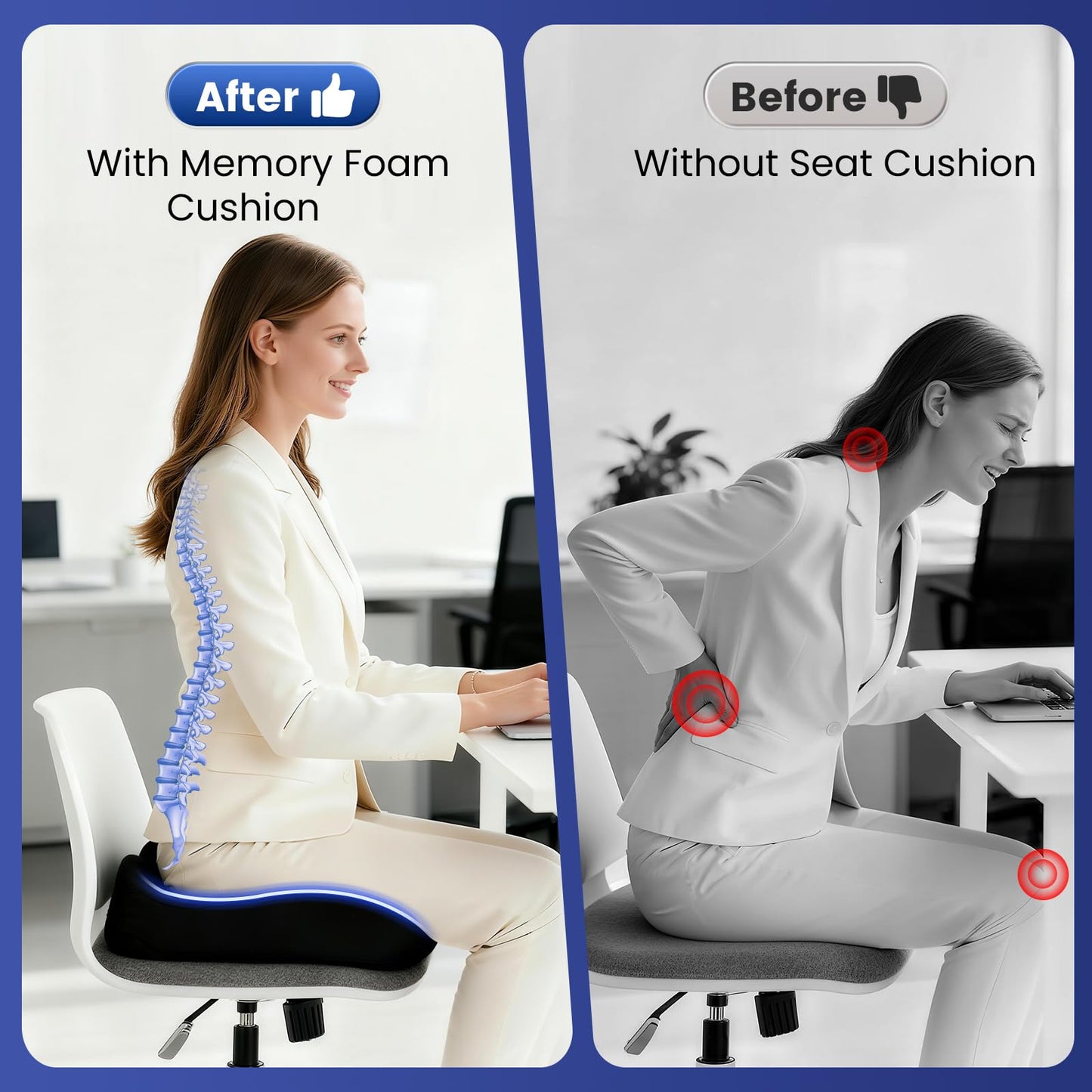 Juuwan Donut Pillow Seat Cushion for Tailbone Pain Relief and Hemorrhoid – Memory Foam Ergonomic Office Chair Cushion for Home, Office, Car, Gaming, Pregnancy,– Comfortable, Breathable, and Washable