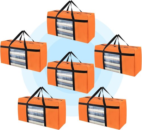 CIVJET Heavy-Duty Extra Large Moving Bags - 6 Pack with Reinforced Zippers & Handles | Clear Storage Totes for Clothes & Camping Essentials