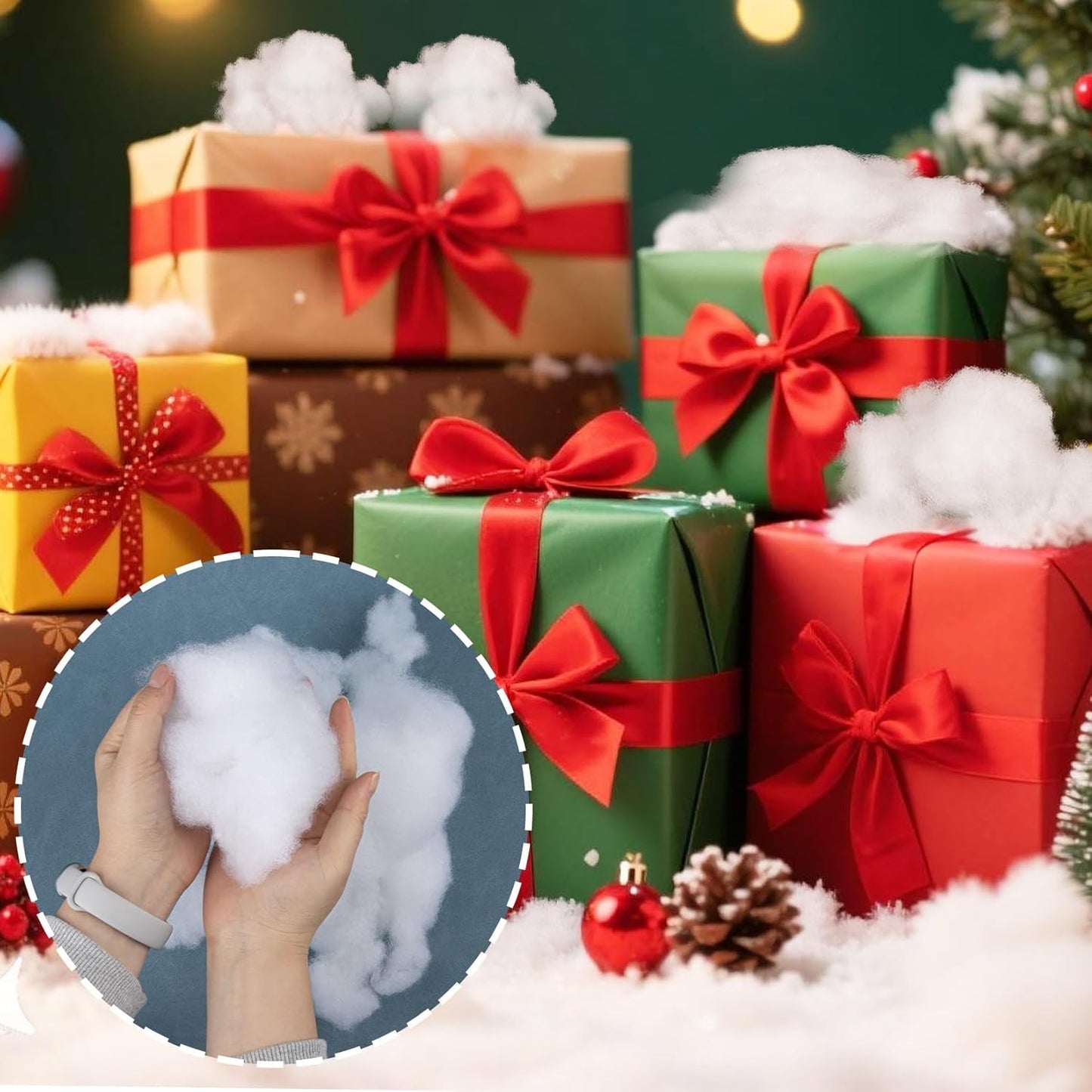 Rainflow Christmas Fake Snow Cotton - 7 Ounce Artificial Snow for Crafts | White Fluff for Holiday Decor