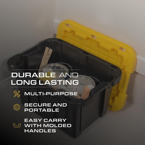 CX Black & Yellow 12-Gallon Heavy Duty Storage Bins - Stackable, Weather-Resistant, 6 Pack (12.51H x 16.3W x 21.8D)