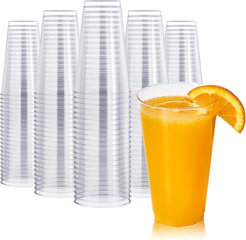 FOCUSLINE 16 oz Clear Plastic Cups - 200 Pack Heavy-Duty Disposable Party Cups for Events