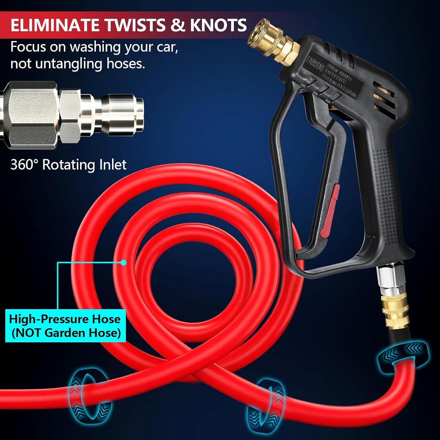 Short Pressure Washer Gun - 4000 PSI Power Washer with Swivel & Quick Connect for Car Wash | M22 14mm/15mm