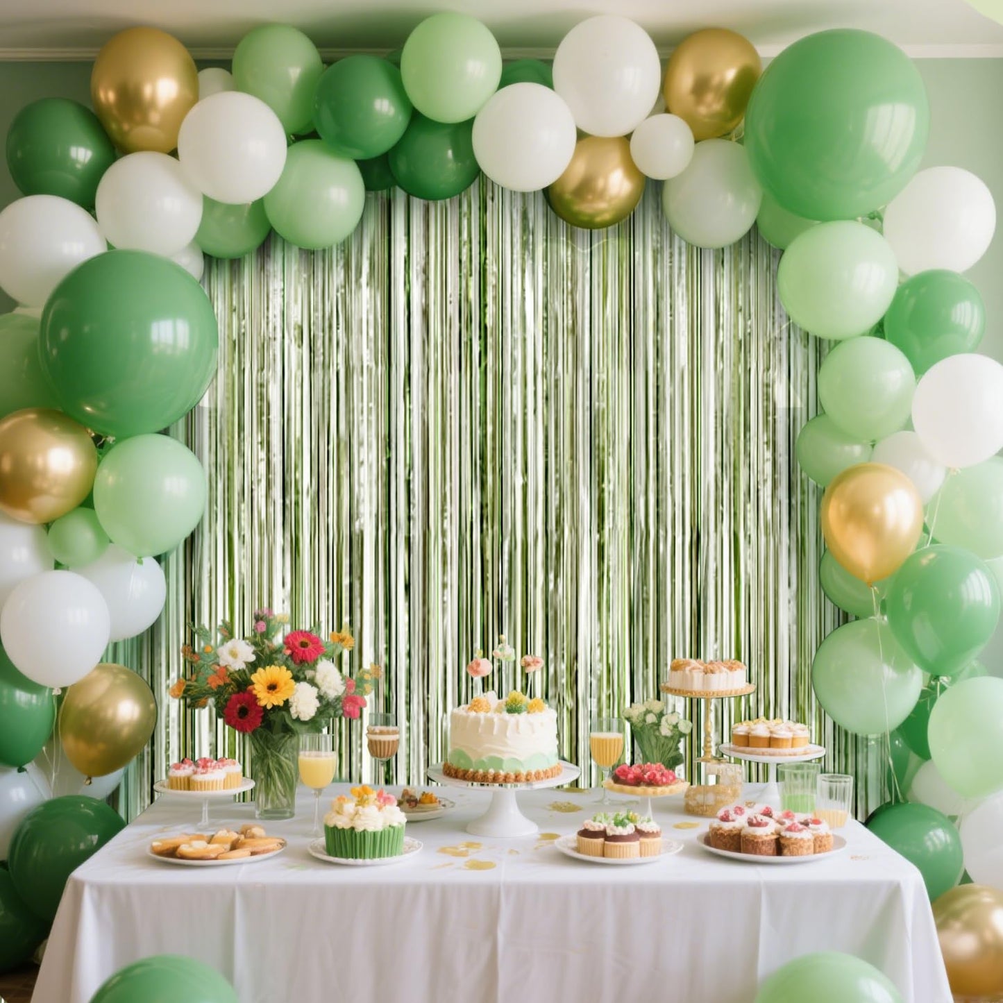 4 Packs Sage Green Foil Fringe Curtain, Light Green Glitter Metallic Tinsel Backdrop for Boho Birthday Wedding Bridal Baby Shower Engagement Martini Party Decorations Supplies