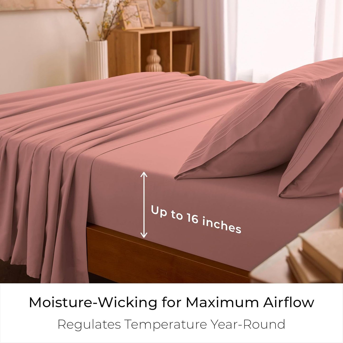 Mellanni Queen Sheets Set - 4 PC Luxury Bedding Collection | Extra Soft, Cooling, Wrinkle-Resistant (Coral)