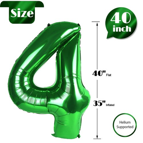 Dark Green Number 4 Balloon 40 Inch, 4th Birthday Party Decorations for Children, Giant 4 Foil Balloon for Party Supplies