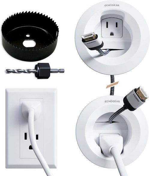 ECHOGEAR In-Wall Cable Management Kit - Conceal TV Wires with 3.75” Diameter Modules & 6ft Extension Cord
