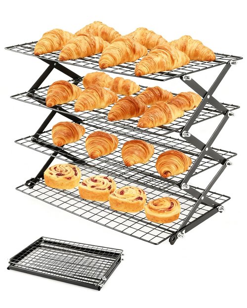 Cooling Racks For Cooking And Baking, 2/3/4-Tier Collapsible Cookie Cooling Rack With Adjustable 3 Setting Design Stackable Roasting Cooking Drying Wire Cooling Rack For Cookies Bread Baking