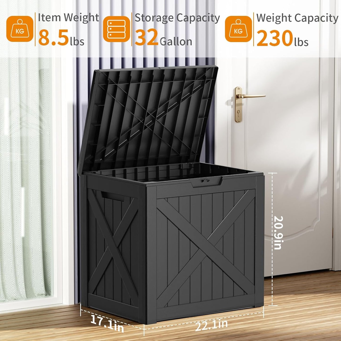 Regine Switzerland 32 Gallon Outdoor Deck Box - Lockable Waterproof Storage for Garden Tools & Cushions | Black