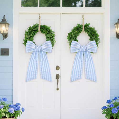 Blue Wreath Sash - 2 Pcs Stripe Embroidery Monogram Decor | 60 Inch Seersucker for Baby Showers