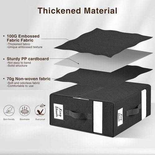Homsorout Bed Sheet Organizer - Foldable Linen Storage with Window | XL 6-Pack for Blankets & Duvet Covers, Black