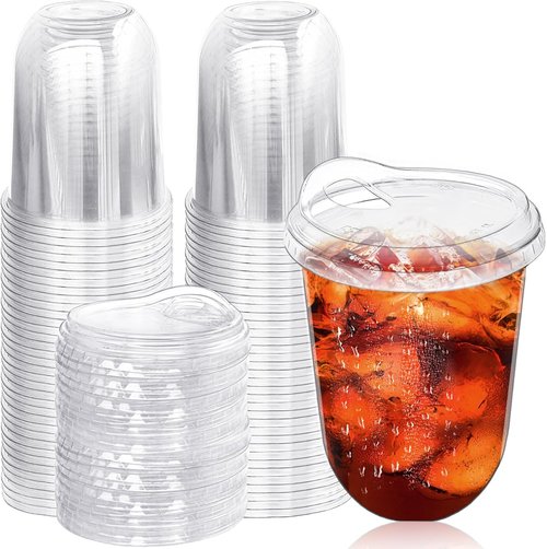 Alaeseje 50 Pack Clear Plastic Cups - 16 oz Disposable Iced Coffee Cups with Strawless Lids