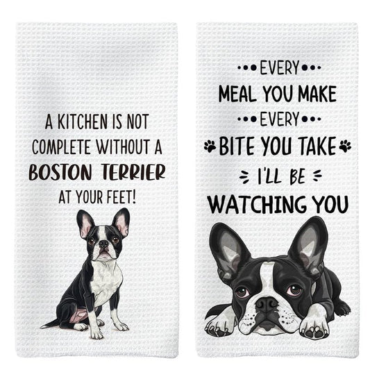 Tzhim Boston Terrier Gifts Kitchen Towels Set of 2, Boston Terrier Gifts for Women, Boston Terrier Decor Hand Towels, Boston Terrier Dog Tea Dish Towels for Kitchen, Dog Kitchen Decor, 16x24inch