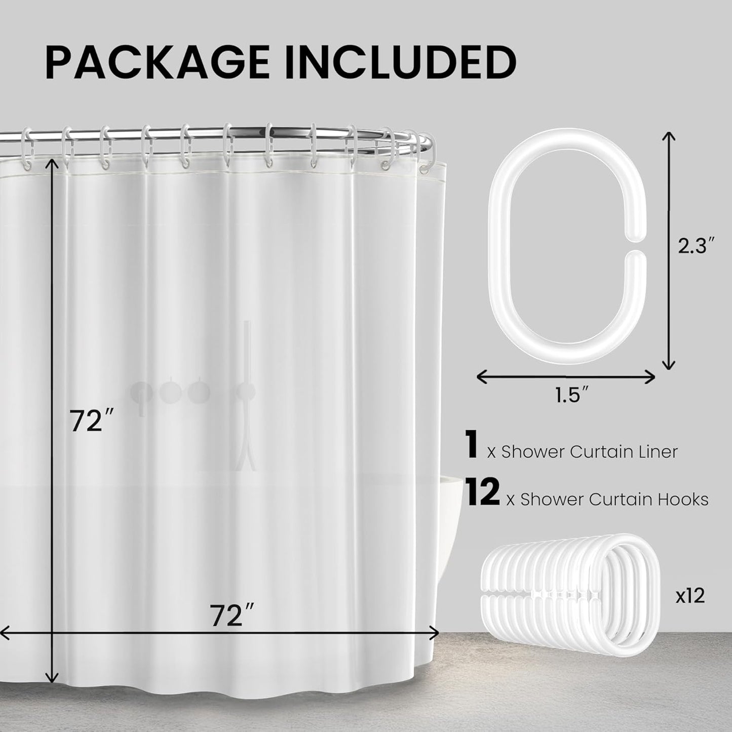 LiBa Waterproof Shower Curtain - Premium Non-Toxic PEVA with Rust-Proof Grommets | 72x72 Inches