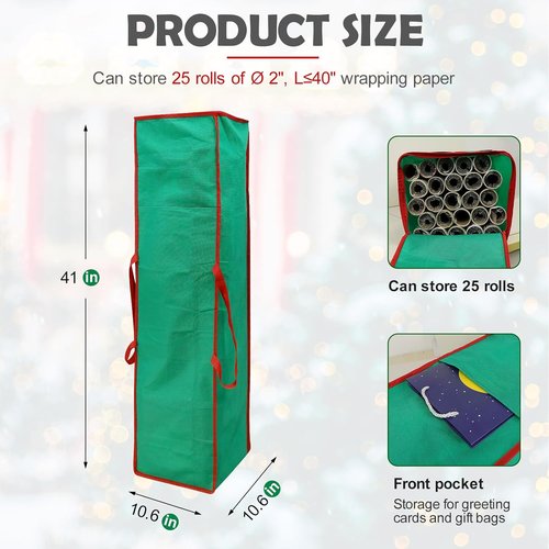 Gift Wrapping Organizer by Skiennix - 41 Inch Storage Bag for Up to 25 Rolls | Green