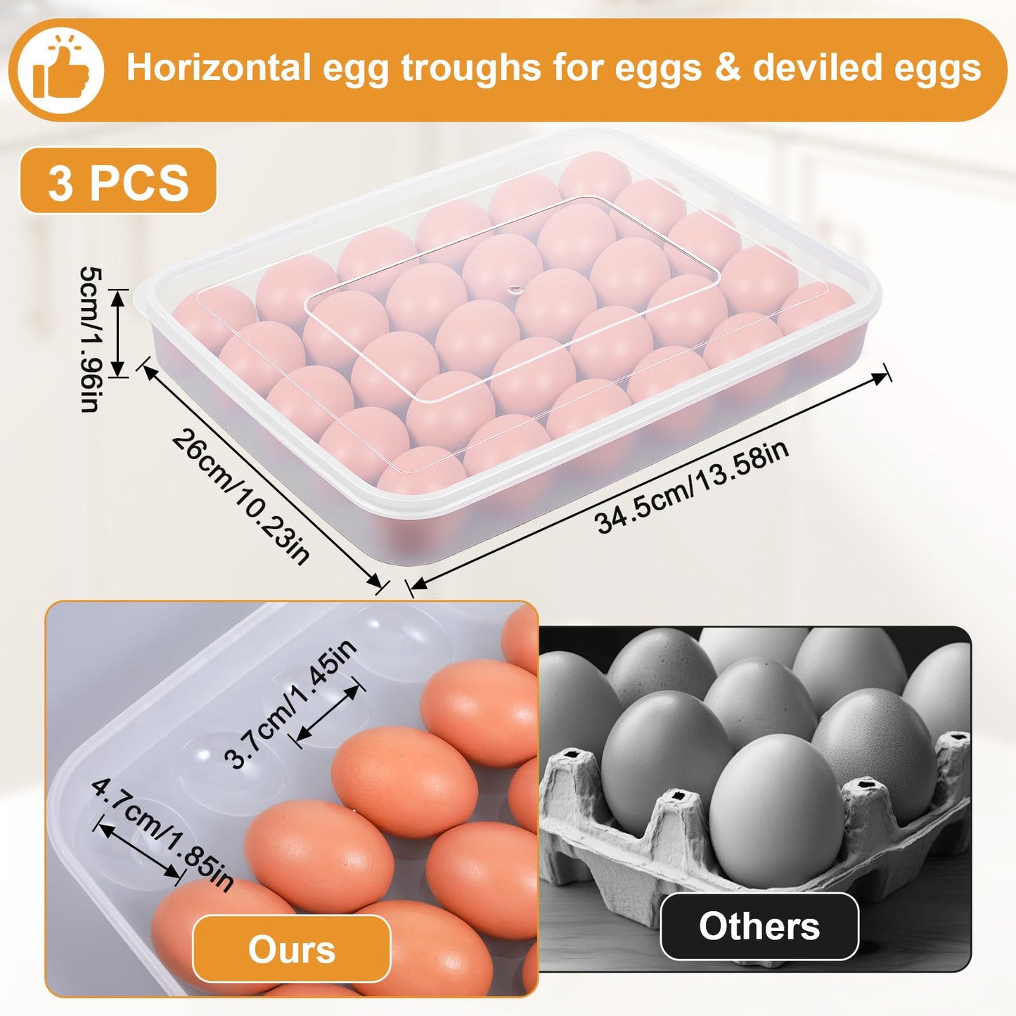 3 Pack Deviled Egg Containers with Lid - Stackable Egg Trays for Deviled Eggs, 90 Slots Plastic Eggs Holder for Refrigerator, Party, Travel (13.58 x 10.23 x 1.96 inches, Clear, BPA-Free)