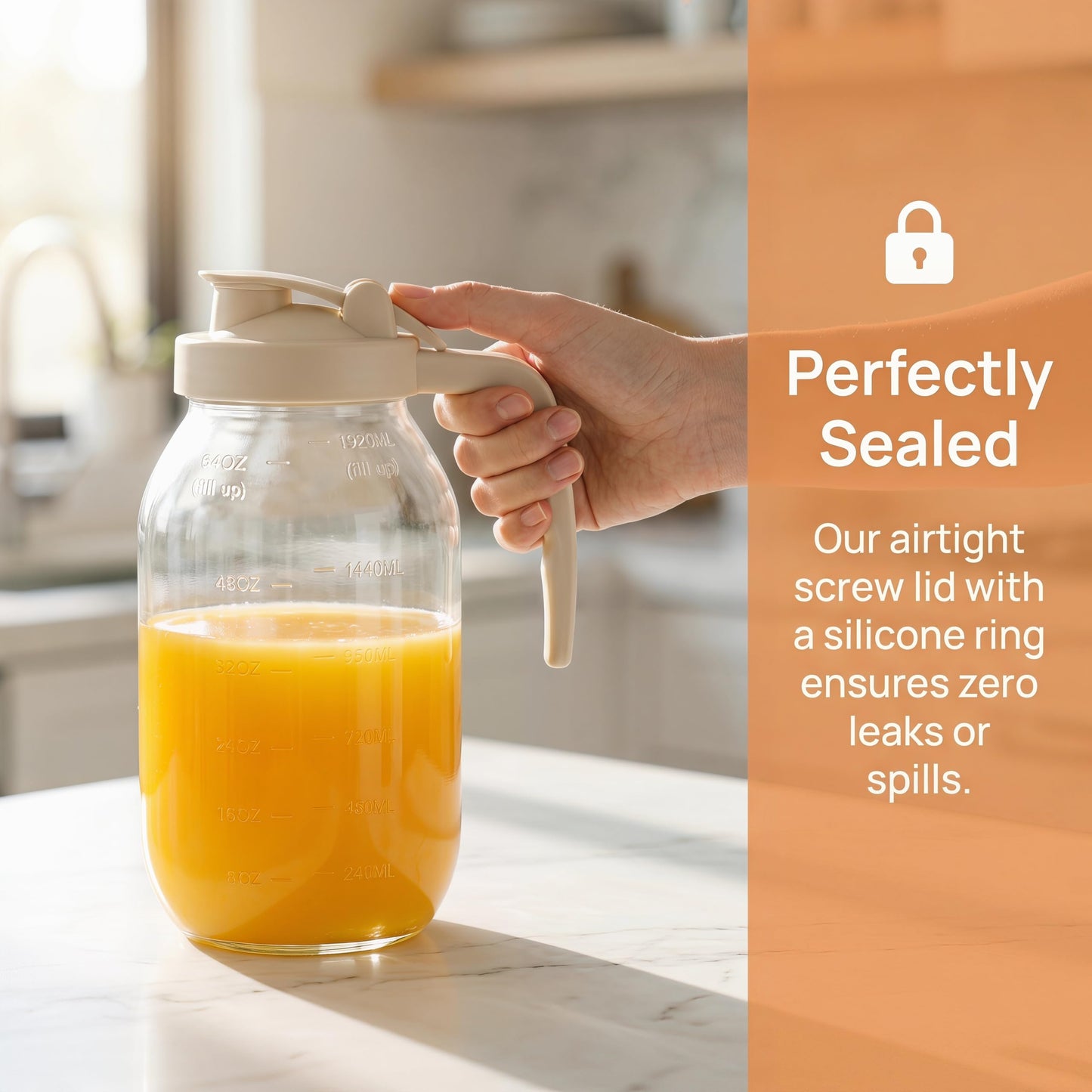 YORY 2 Quart Glass Pitcher with Filter Lid Airtight Cold Water Jug for Lemonade Tea Juice Milk Iced Coffee Fruit Drinks Airtight,64 oz