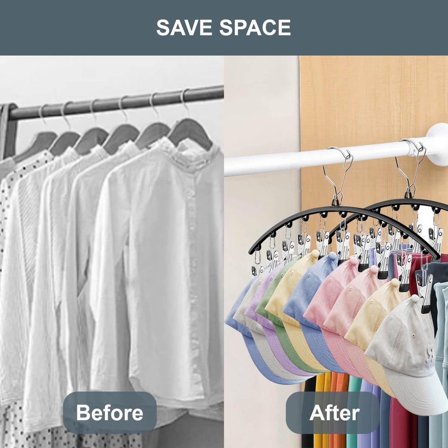 Skiennix Legging Organizer - Space-Saving Closet Hangers with 10 Clips for Pants & Skirts | Black