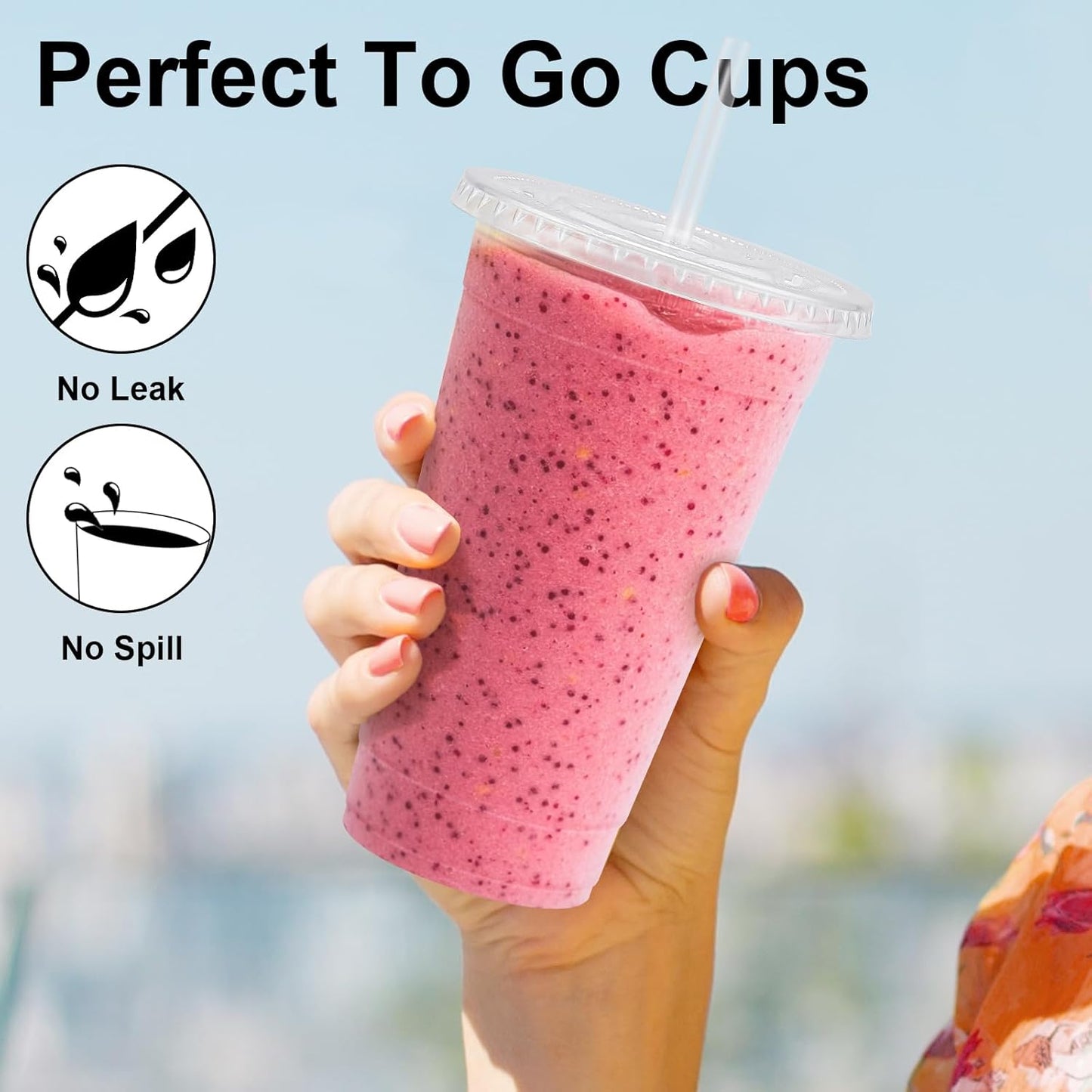 Lamosi 100 Pack 20 oz Clear Plastic Cups - Disposable Iced Coffee Cups with Lids & Straws for Cold Drinks