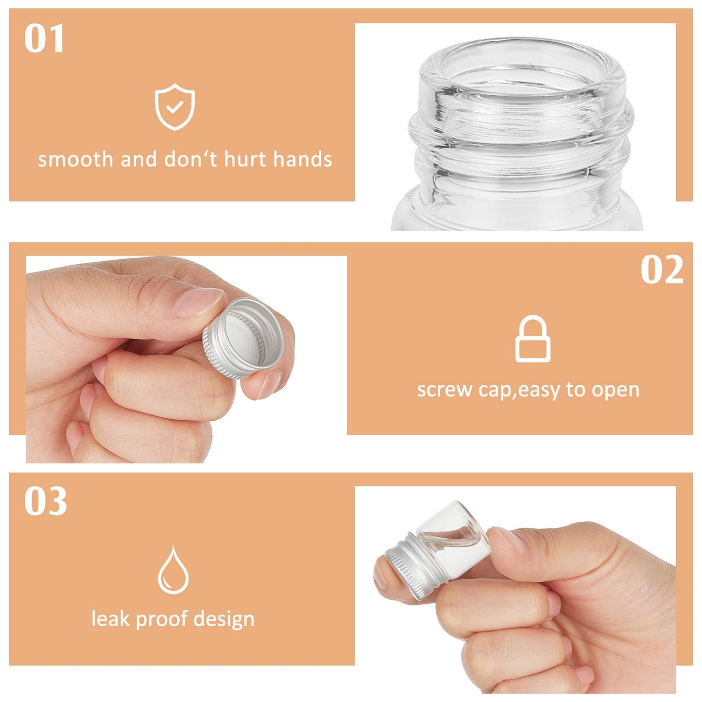 Tessco for you 100 Pcs 5 ml Mini Glass Bottles with Aluminum Cap Tiny Jars Mini Glass Jars Small Clear Vials with Screw Caps Tiny Containers for DIY Craft Storage (Silver)