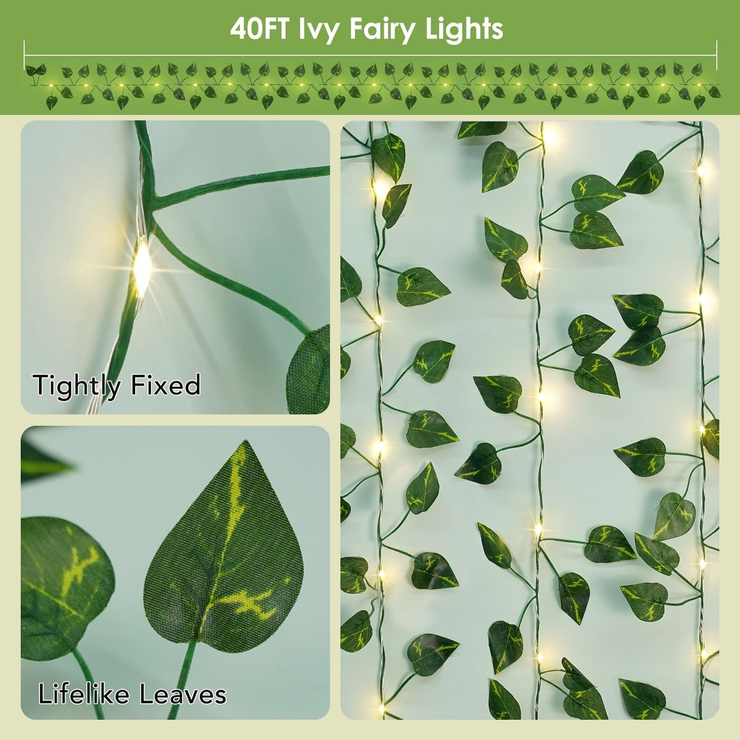 OMIKA 40FT Pothos String Lights - 120 LED Fairy Lights with Remote for Bedroom, Garden & Party Decor | Warm White