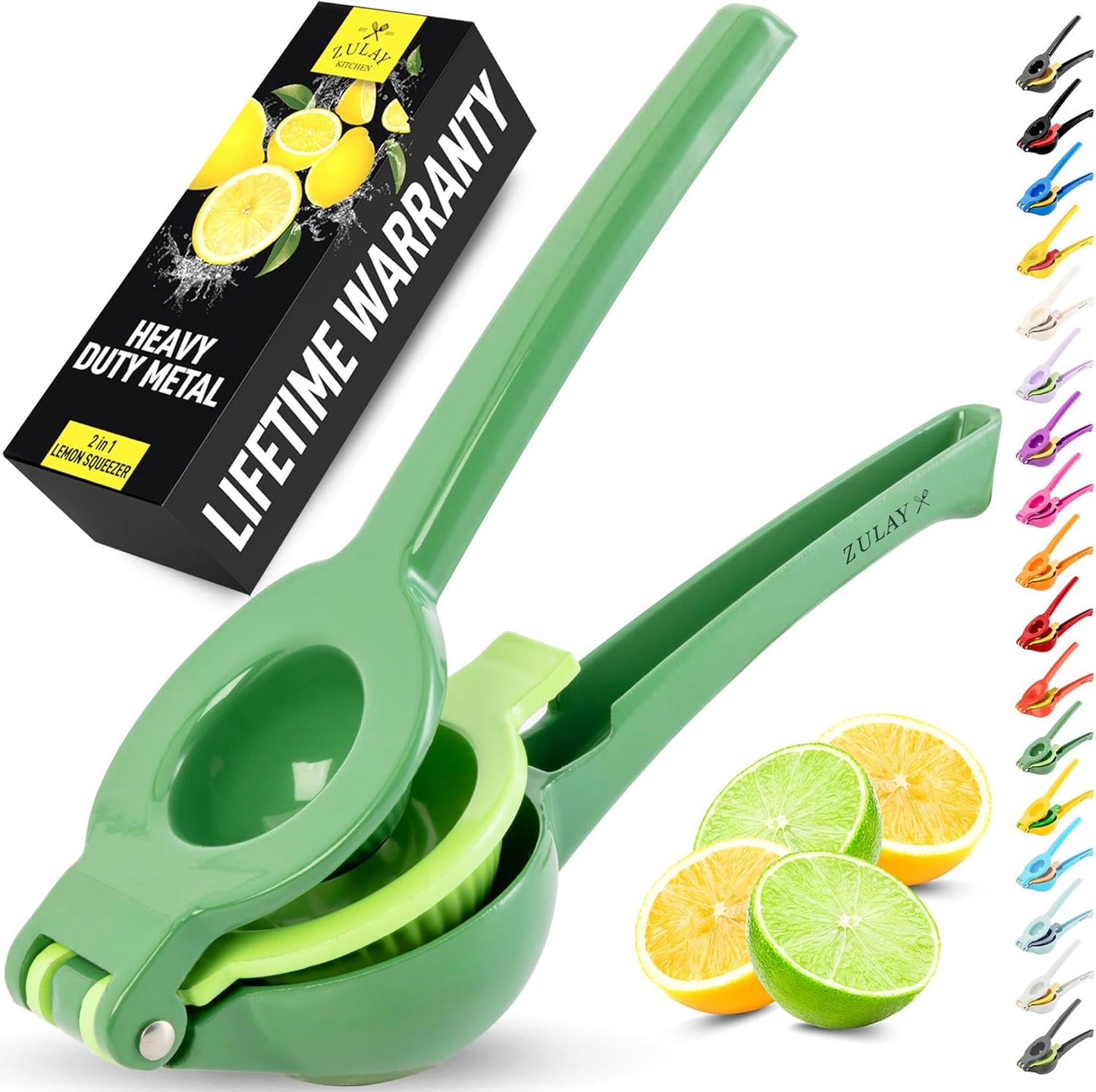 Zulay Kitchen 2-in-1 Lemon Squeezer - Sturdy Hand Juicer for Maximum Juice Extraction - Green