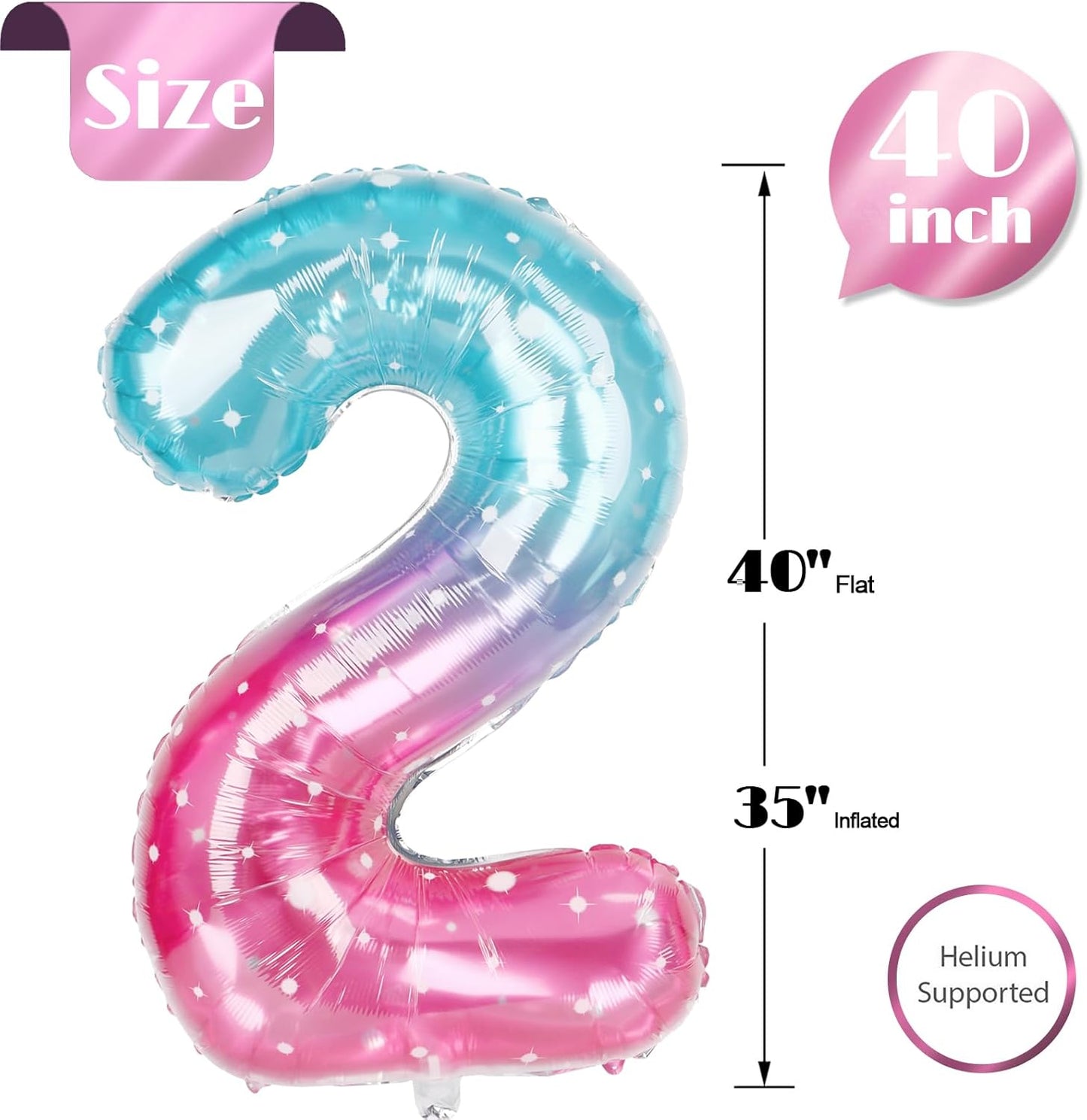 Starry Sky 40-Inch Number 2 Balloon - Sparkling 2nd Birthday Decoration for Kids