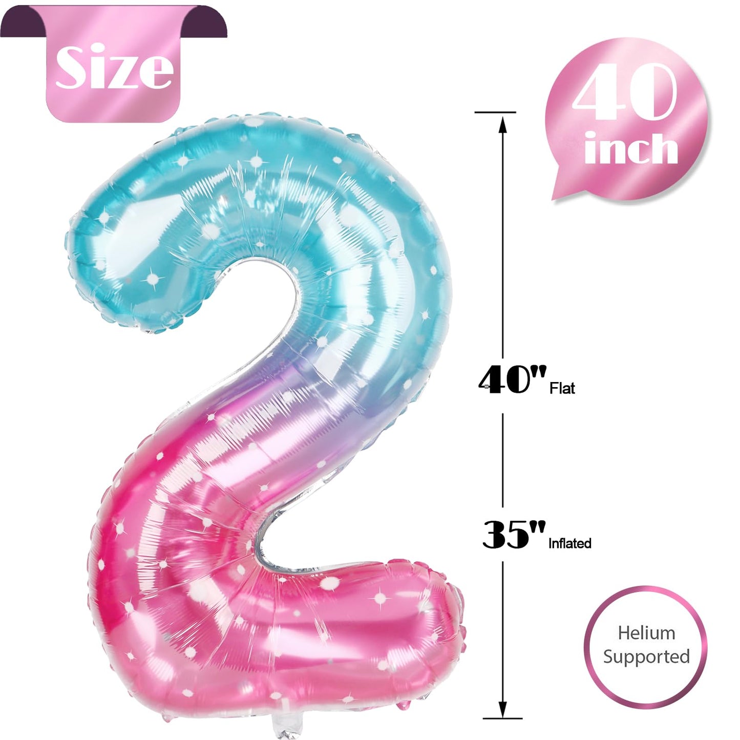 Starry Sky 2 Balloon, Number Balloons 40 Inch, 2nd Balloon Number Birthday Decorations, Second Two Birthday Party Supplies, Number 2 Balloon