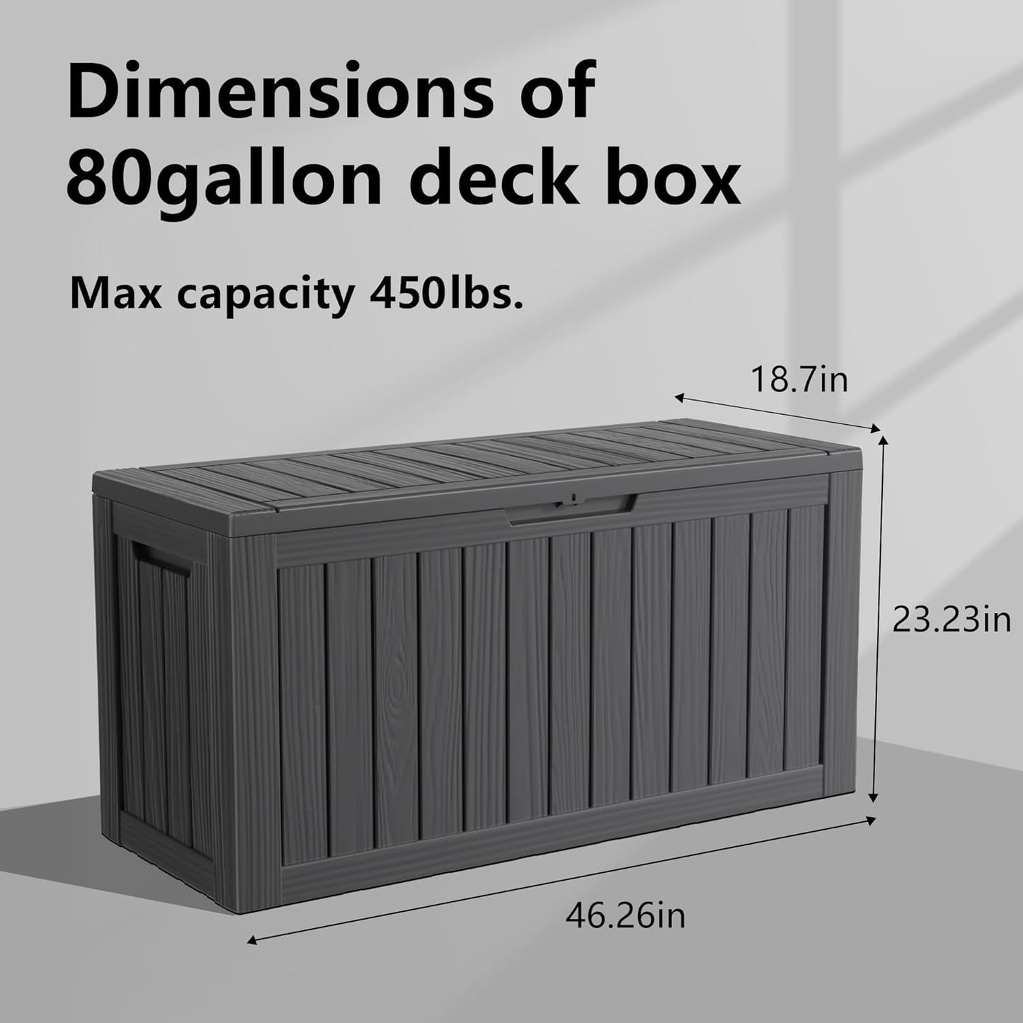 Skiennix 80 Gallon Outdoor Deck Box - Lockable Waterproof Storage for Garden Tools & Cushions | Black