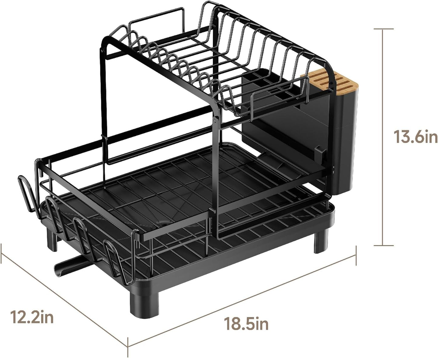Runnatal 2-Tier Dish Drying Rack - Large Capacity Anti-Rust Dish Drainer Set | Black Over The Sink Design