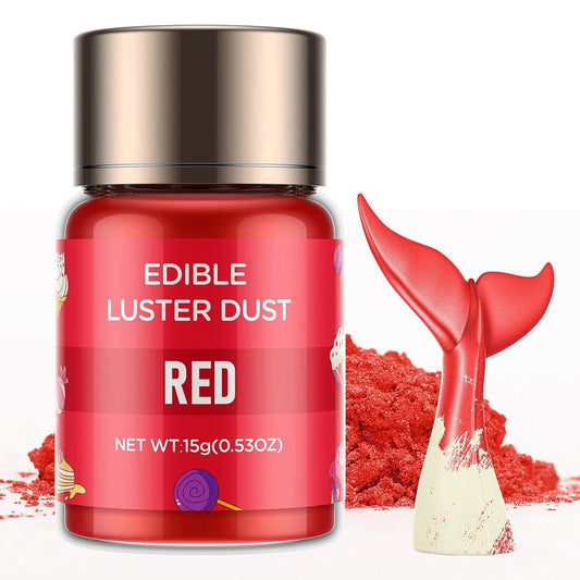 Luster Dust Edible - 15 Grams Food Grade Cake Dust Shimmer Powdered, Cherrysea Powder Luster Dust Food Coloring for Cocktails, Christmas Cookie Decorations, Cake, Drinks, Fondant, Candy - 15g/Bottle (5-Red)