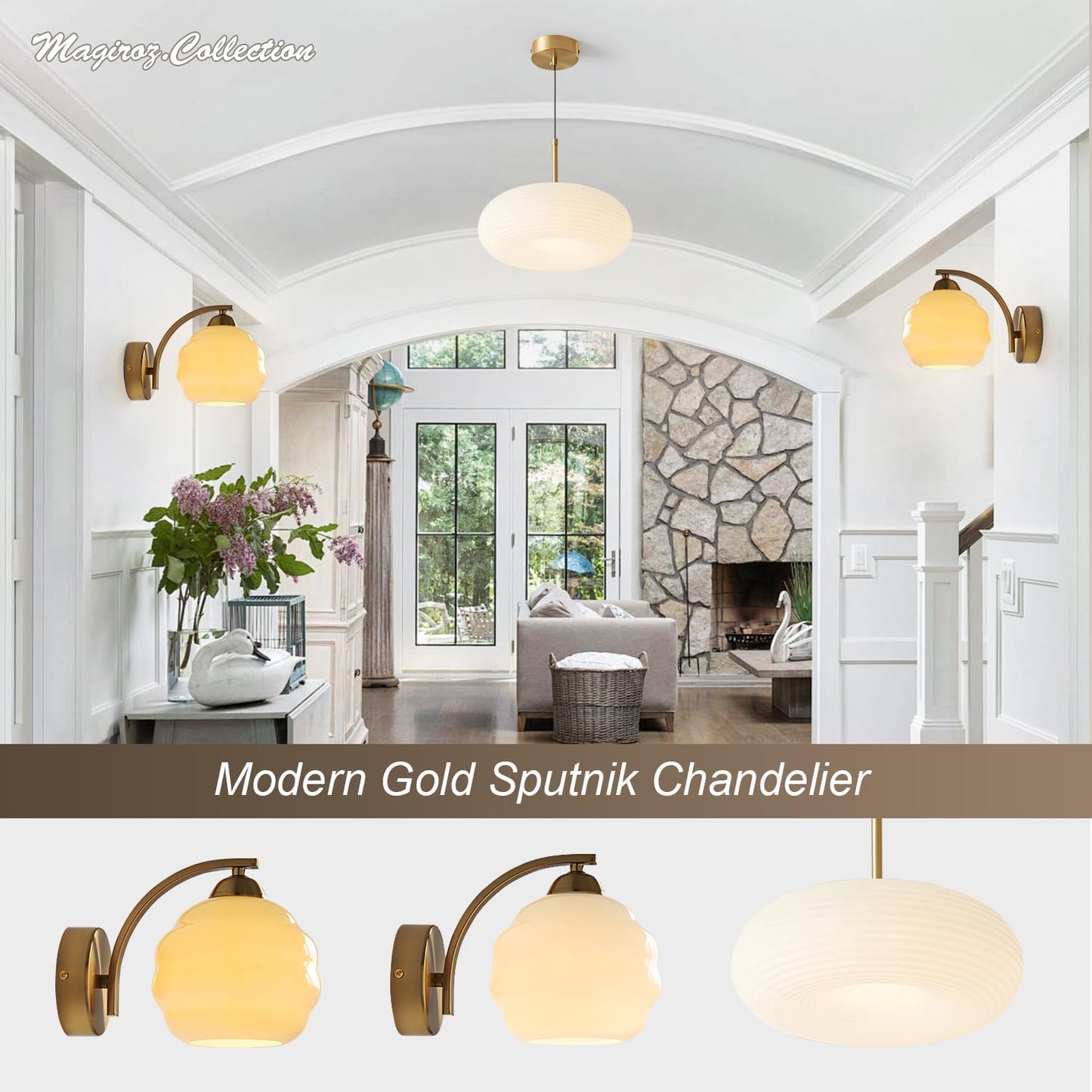 Gold Wall Sconce 1-Light Modern Wall Lighting Fixture Farmhouse Vanity Sconces Lights with Milk White Glass Shade Indoor Wall Sconce Lamp Wall Mount Light Fixture for Bedroom MWL02-1A