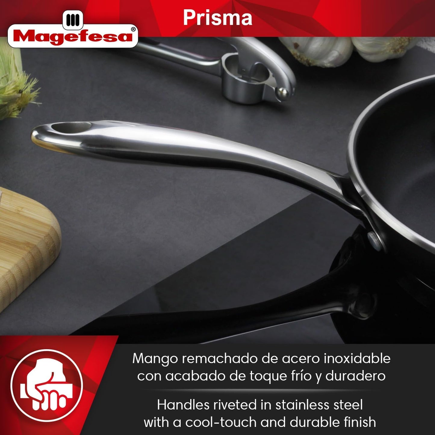 Magefesa Prisma 7.9-Inch Frying Pan - Triple-Layer Nonstick, 18/10 Stainless Steel, Oven Safe to 392°F