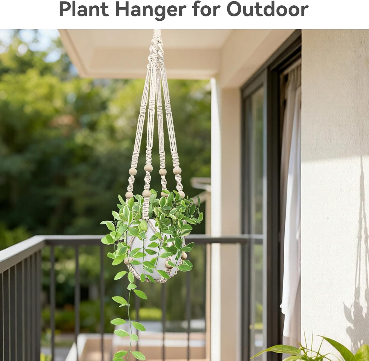 USLAI Macrame Plant Hanger - Strong Indoor/Outdoor Holder for 4 to 15 Inch Pots | 35 Inch Ivory Boho Decor