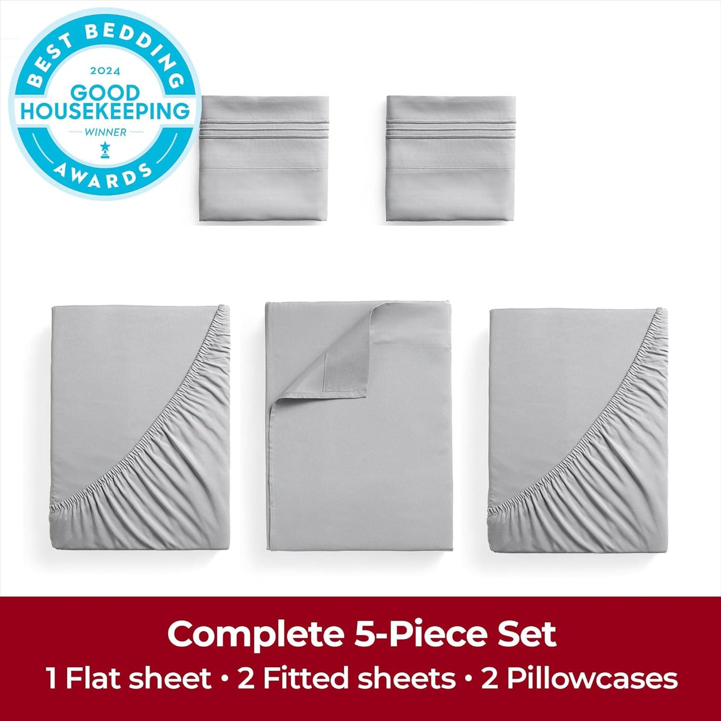 Mellanni Extra Deep Split King Sheets - Hotel Luxury Bedding Set | Ultra Soft, Cooling, Stain Resistant (Light Gray)